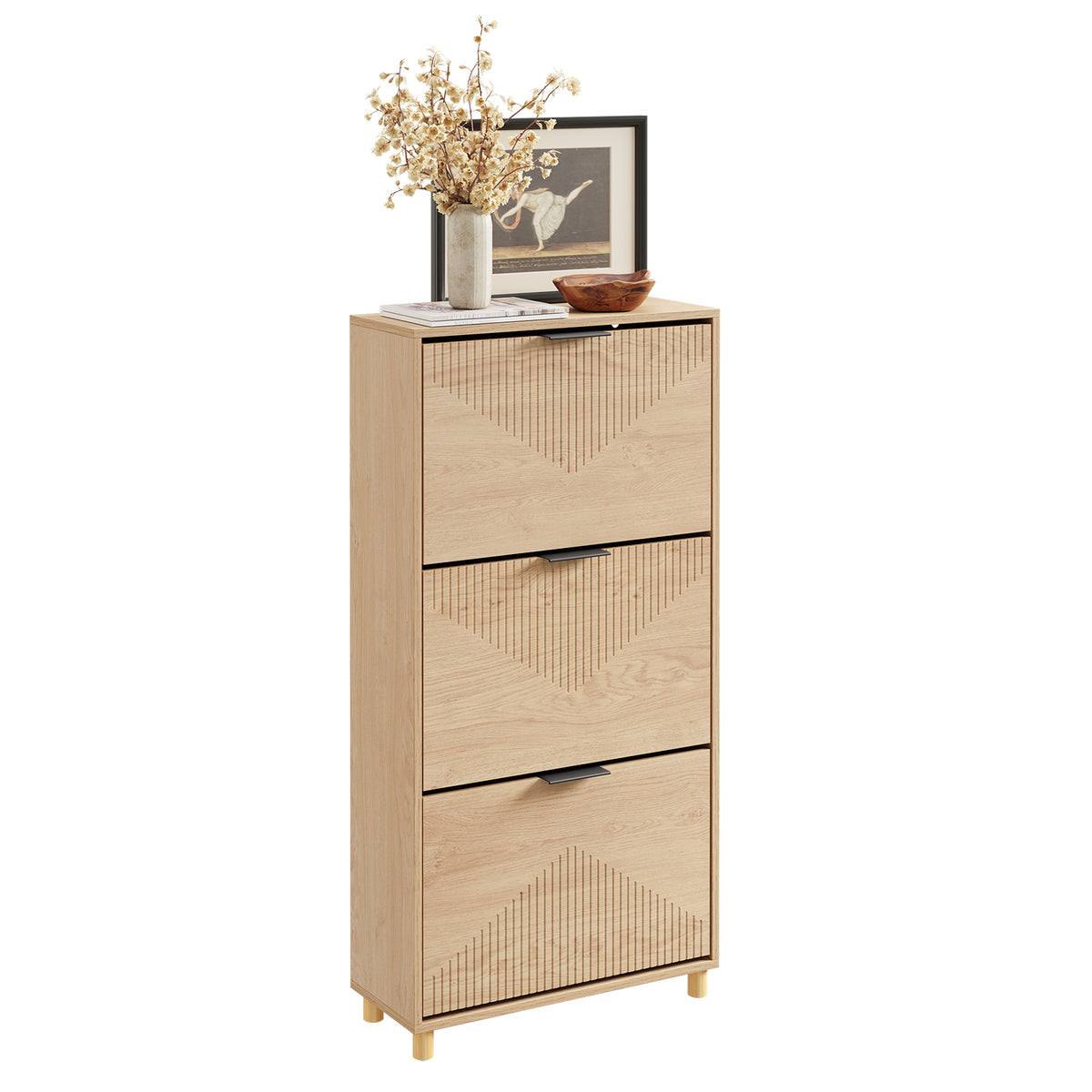 SoBuy FSR213-N Meuble à Chaussures pour Entrée Étroite 24 cm de Profondeur – Naturel