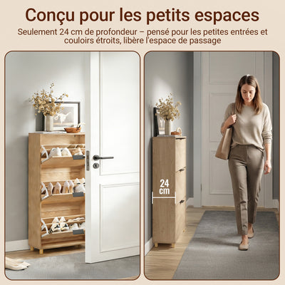 SoBuy FSR213-N Meuble à Chaussures – 24 cm de Profondeur, 120 cm de Hauteur, Naturel