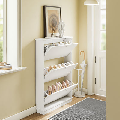 SoBuy FSR215-W Meuble à Chaussures Gain de Place Ultra-Slim 18cm – Entrée Étroite – 76x18x113 cm Blanc