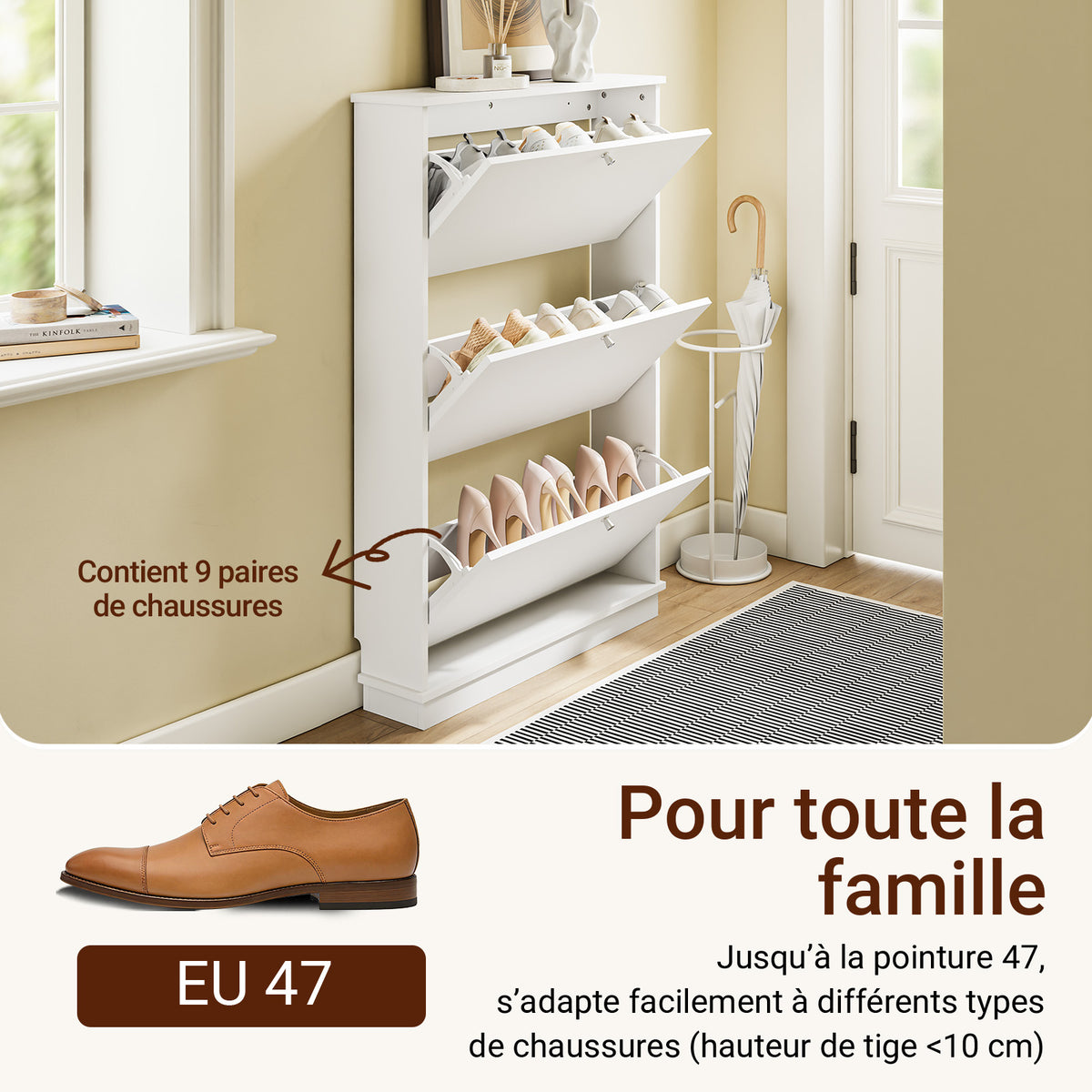 SoBuy FSR215-W Meuble à Chaussures Gain de Place Ultra-Slim 18cm – Entrée Étroite – 76x18x113 cm Blanc