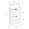 SoBuy FSR221-W Meuble à Chaussures Multifonction Étroit 19 cm, 2 Abattants 6 Paires jusqu’à EU 47, Crochets, Tablette et Socle Surélevé 10 cm – Blanc, 60×19×119 cm