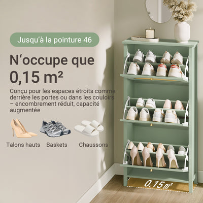 SoBuy FSR222-GR Armoire à Chaussures 3 Abattants en Rotin – 12 à 18 Paires, Style Scandinave – 62×25×121 cm, Vert