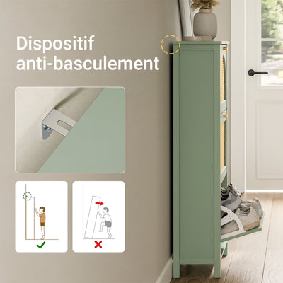 SoBuy FSR222-GR Armoire à Chaussures 3 Abattants en Rotin – 12 à 18 Paires, Style Scandinave – 62×25×121 cm, Vert
