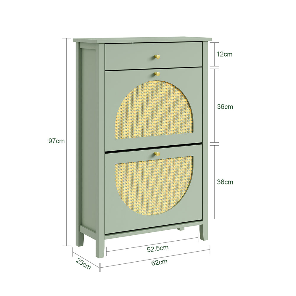 SoBuy FSR223-GR Armoire à Chaussures Cannage 2 Abattants et 1 Tiroir – 12 Paires, Meuble d'Entrée – 62×25×97 cm, Vert