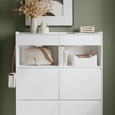 SoBuy FSR224-E-W Meuble à Chaussures Étroit avec LED et 2 Tiroirs – Abattants, 12 Paires – 98×19×120 cm, Blanc