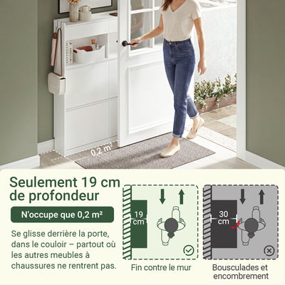 SoBuy FSR224-E-W Meuble à Chaussures Étroit avec LED et 2 Tiroirs – Abattants, 12 Paires – 98×19×120 cm, Blanc