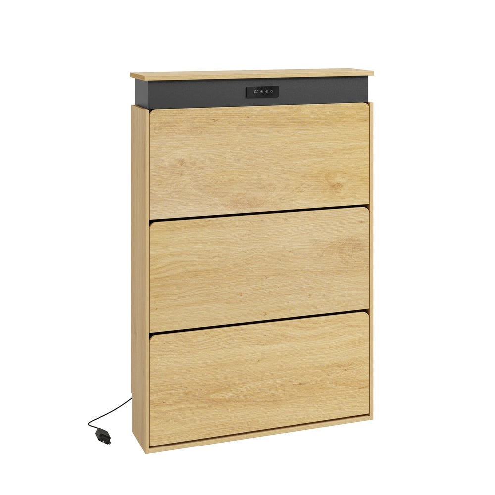 SoBuy FSR226-E-N Meuble à Chaussures 3 Abattants Chêne Clair – Armoire à Chaussures Étroite avec Séchage et Désodorisation, Meuble d'Entrée en Bois pour Couloir – 78×19×115,4 cm, Charge 25 kg