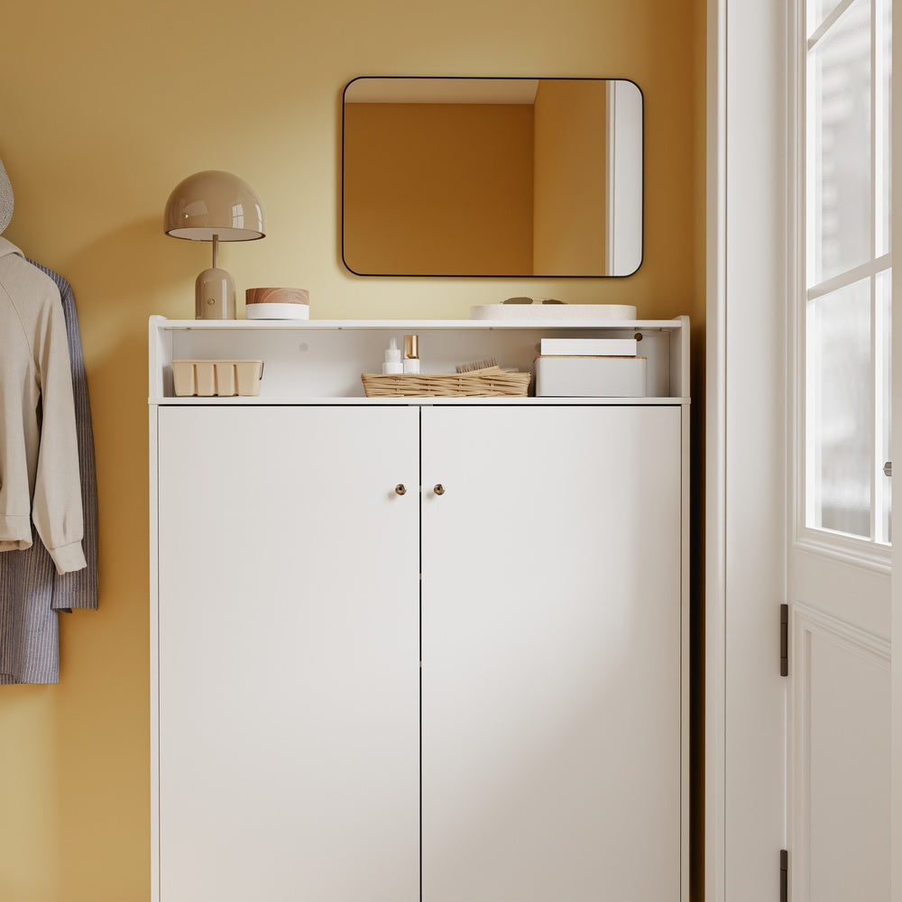 SoBuy FSR227-E-W Meuble à Chaussures Blanc – Armoire à Chaussures Ultra-Étroite 15 cm avec Étagère Ouverte – 98×15×123,5 cm, Charge 50 kg