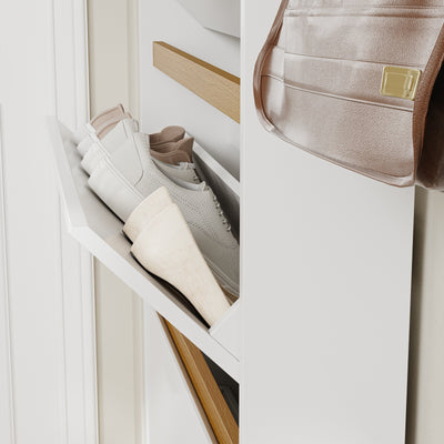 SoBuy FSR228-E-W Meuble à Chaussures Ultra Fin avec USB-C – 15 cm de Profondeur, 9 Paires, Fixation Murale, Blanc, 72 × 15 × 126 cm