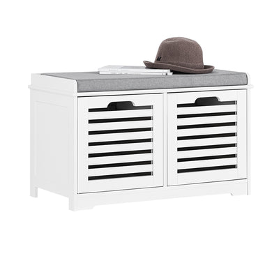 SoBuy FSR23-K-W Banc à Chaussures avec Coussin Rembourré et 2 Cubes de Rangement pour Entrée – 71x34x43 cm, Blanc
