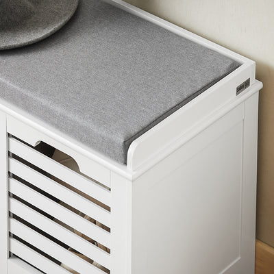 SoBuy FSR23-K-W Banc à Chaussures avec Coussin Rembourré et 2 Cubes de Rangement pour Entrée – 71x34x43 cm, Blanc