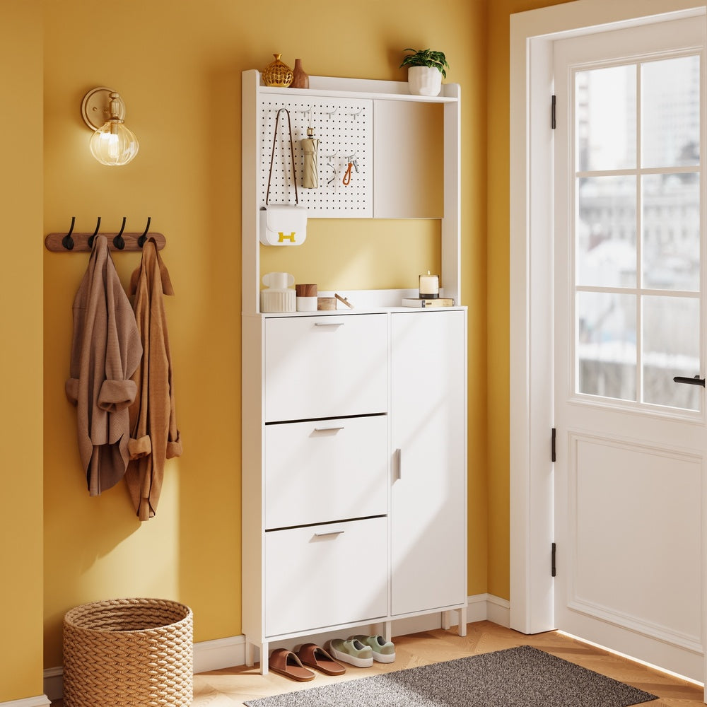 SoBuy FSR233-W Meuble à Chaussures Blanc avec Miroir – Armoire à Chaussures 10 Paires, Vestiaire d'Entrée 14 cm de Profondeur – 83×14×197 cm, Charge 66 kg