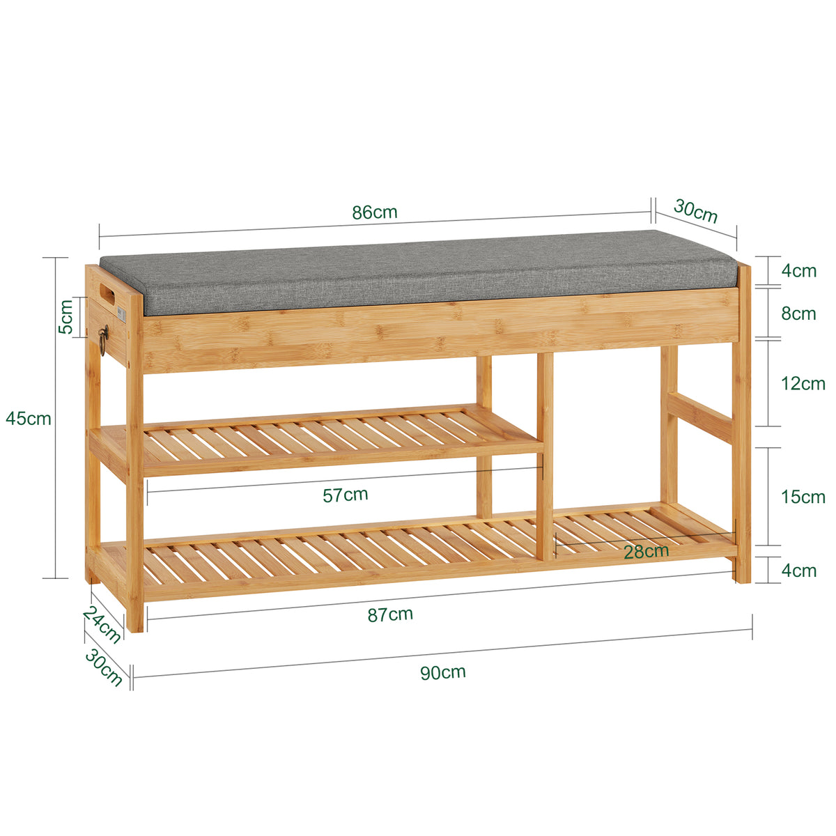 SoBuy FSR47-N Banc à Chaussures avec Étagère et Tiroirs Latéraux, Assise pour Entrée Couloir – 90x30x45 cm, Naturel