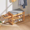 SoBuy FSR49-N Banc à Chaussures en Bambou Massif avec Coussin 8 cm, 2 Étagères et Tiroir – Charge 150 kg – Naturel