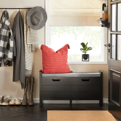 SoBuy FSR63-II-SCH Banc à Chaussures avec Coussin Rembourré et 2 Portes – L91×P30×H50 cm, Charge 150 kg, MDF E1, Noir