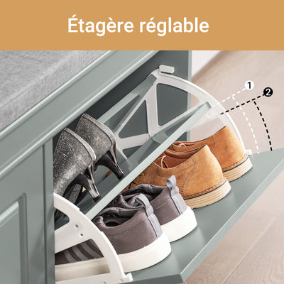 SoBuy FSR64-HG Banc à Chaussures 104 cm avec Coussin Déhoussable et 2 Abattants – Charge 150 kg – Bois FSC – Gris