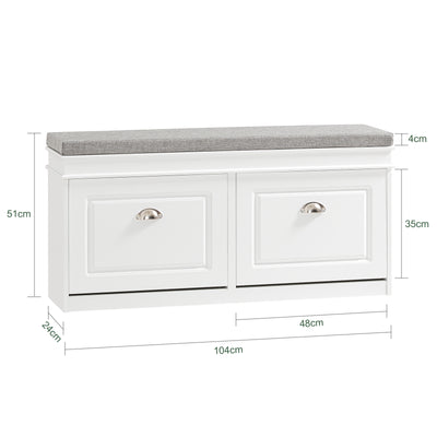 SoBuy Lot Meubles à Chaussures Blanc FSR94-W + FSR64-W – Armoire 3 Abattants 12 Paires & Banc à Chaussures avec Rangement & Coussin, Entrée Étroit