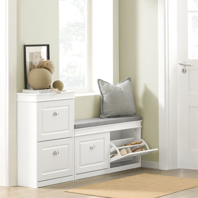 SoBuy Lot Meubles à Chaussures Blanc FSR94-W + FSR64-W – Armoire 3 Abattants 12 Paires & Banc à Chaussures avec Rangement & Coussin, Entrée Étroit