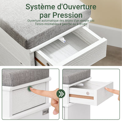SoBuy FSR64-WG + FSR78-WG – Ensemble Meubles à Chaussures Entrée, Banc à Chaussures avec Coussin + Meuble à Chaussures 2 Abattants, Gain de Place, Rangement 16 Paires, Effet Bois Vieilli Blanc