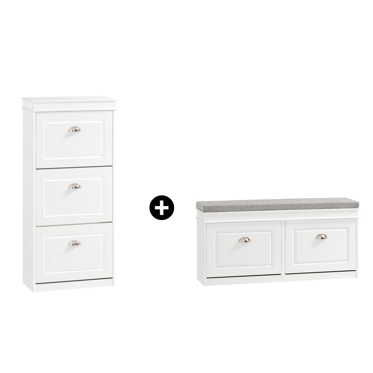 SoBuy Lot Meubles à Chaussures Blanc FSR94-W + FSR64-W – Armoire 3 Abattants 12 Paires & Banc à Chaussures avec Rangement & C