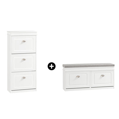 SoBuy Lot Meubles à Chaussures Blanc FSR94-W + FSR64-W – Armoire 3 Abattants 12 Paires & Banc à Chaussures avec Rangement & C