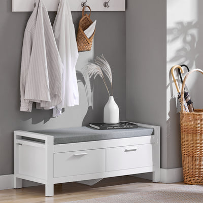 SoBuy FSR74-W Banc à Chaussures avec Coussin Rembourré et Rangement pour Entrée Couloir – 100x40x40 cm, Blanc