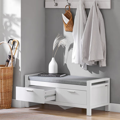 SoBuy FSR74-W Banc à Chaussures avec Coussin Rembourré et Rangement pour Entrée Couloir – 100x40x40 cm, Blanc