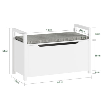 SoBuy FSR76-W Banc à Chaussures avec Coussin Rembourré et Rangement pour Entrée Couloir – 86x38x54 cm, Blanc