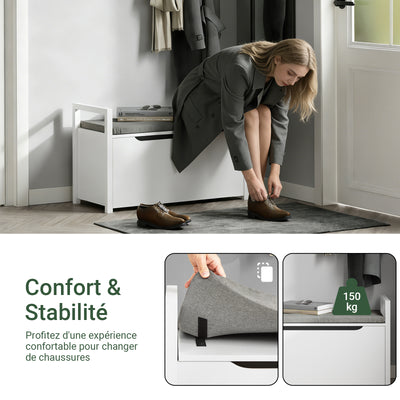 SoBuy FSR76-W Banc à Chaussures avec Coussin Rembourré et Rangement pour Entrée Couloir – 86x38x54 cm, Blanc