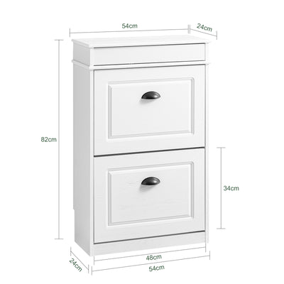 SoBuy FSR64-WG + FSR78-WG – Ensemble Meubles à Chaussures Entrée, Banc à Chaussures avec Coussin + Meuble à Chaussures 2 Abattants, Gain de Place, Rangement 16 Paires, Effet Bois Vieilli Blanc