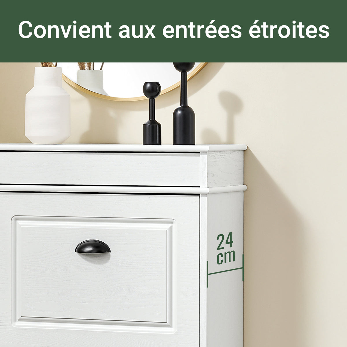 SoBuy FSR64-WG + FSR78-WG – Ensemble Meubles à Chaussures Entrée, Banc à Chaussures avec Coussin + Meuble à Chaussures 2 Abattants, Gain de Place, Rangement 16 Paires, Effet Bois Vieilli Blanc
