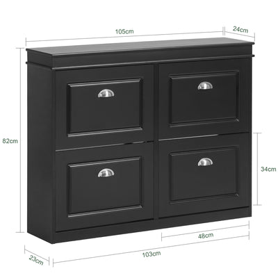 SoBuy FSR79-SCH Armoire à Chaussures 4 Abattants – Séparateurs Réglables, Dos Aéré, Certifiée FSC® – 105×24×83 cm, Noir