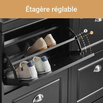 SoBuy FSR79-SCH Armoire à Chaussures 4 Abattants – Séparateurs Réglables, Dos Aéré, Certifiée FSC® – 105×24×83 cm, Noir