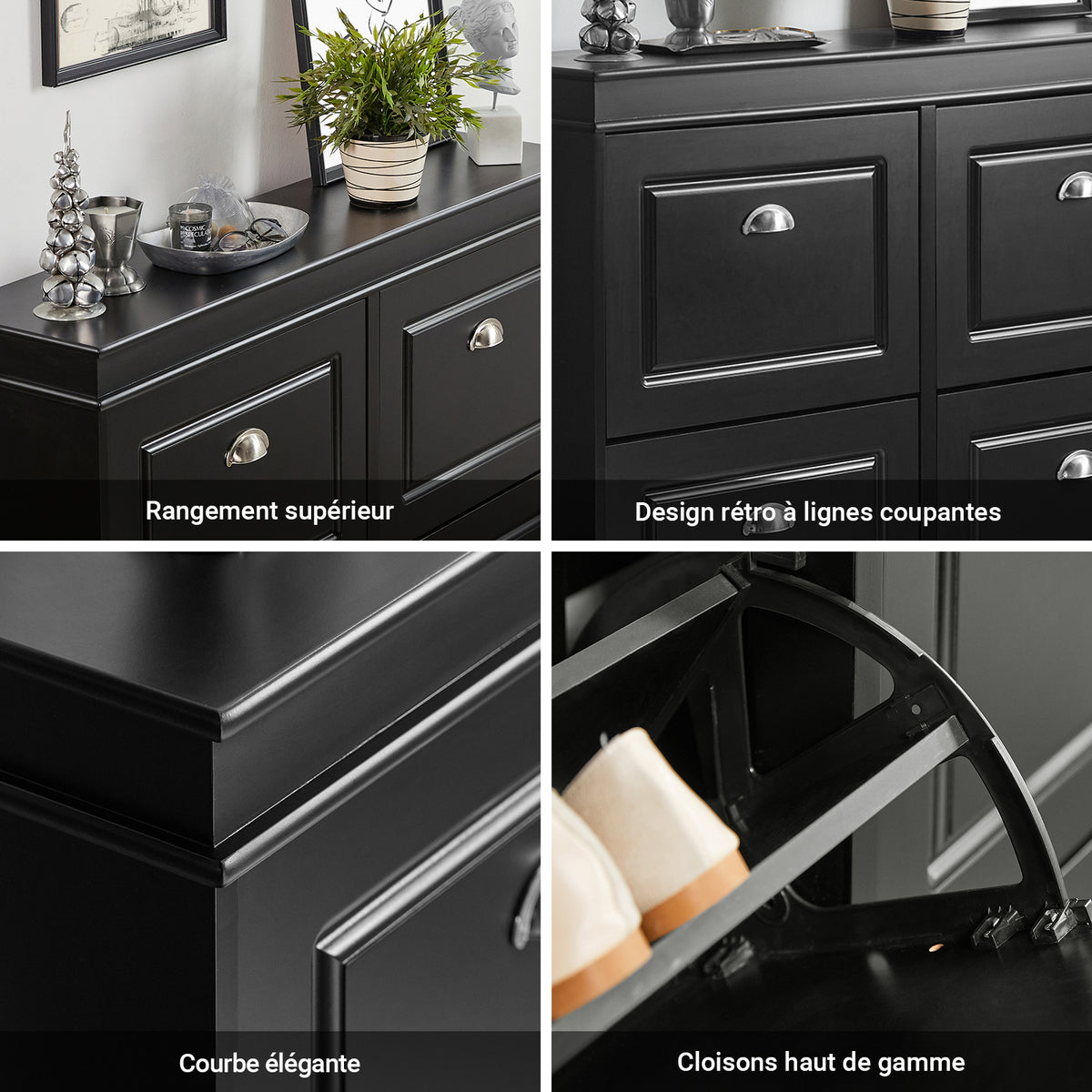 SoBuy FSR79-SCH Armoire à Chaussures 4 Abattants – Séparateurs Réglables, Dos Aéré, Certifiée FSC® – 105×24×83 cm, Noir