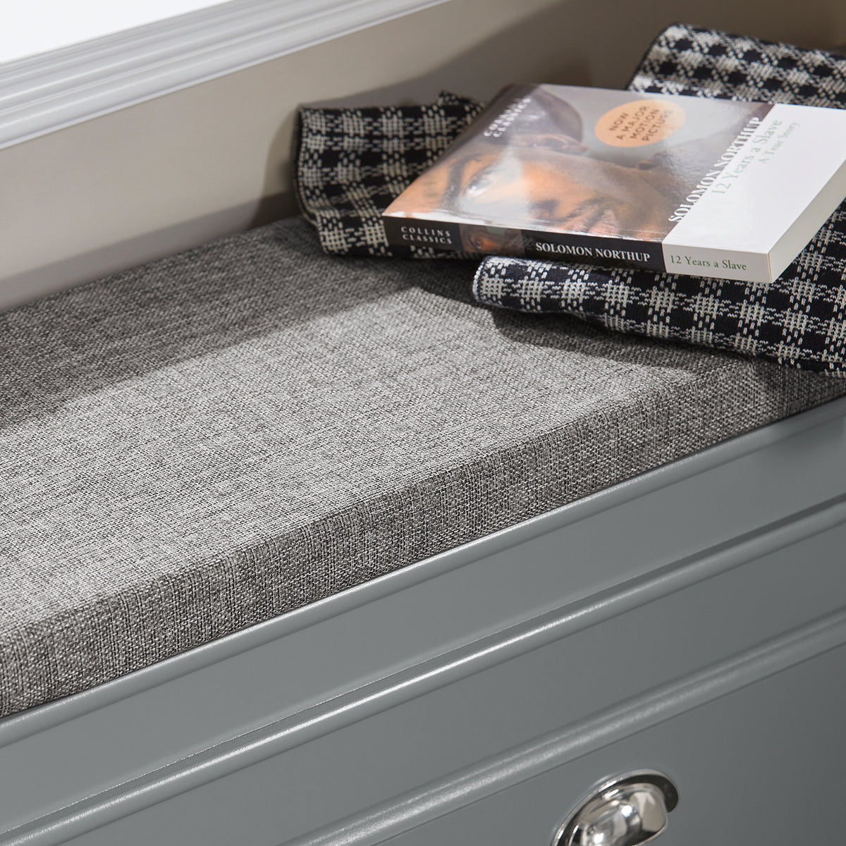 SoBuy FSR82-L-HG Banc à Chaussures avec Coussin – 75×24×51 cm, 1 Abattant, Gris, FSC®