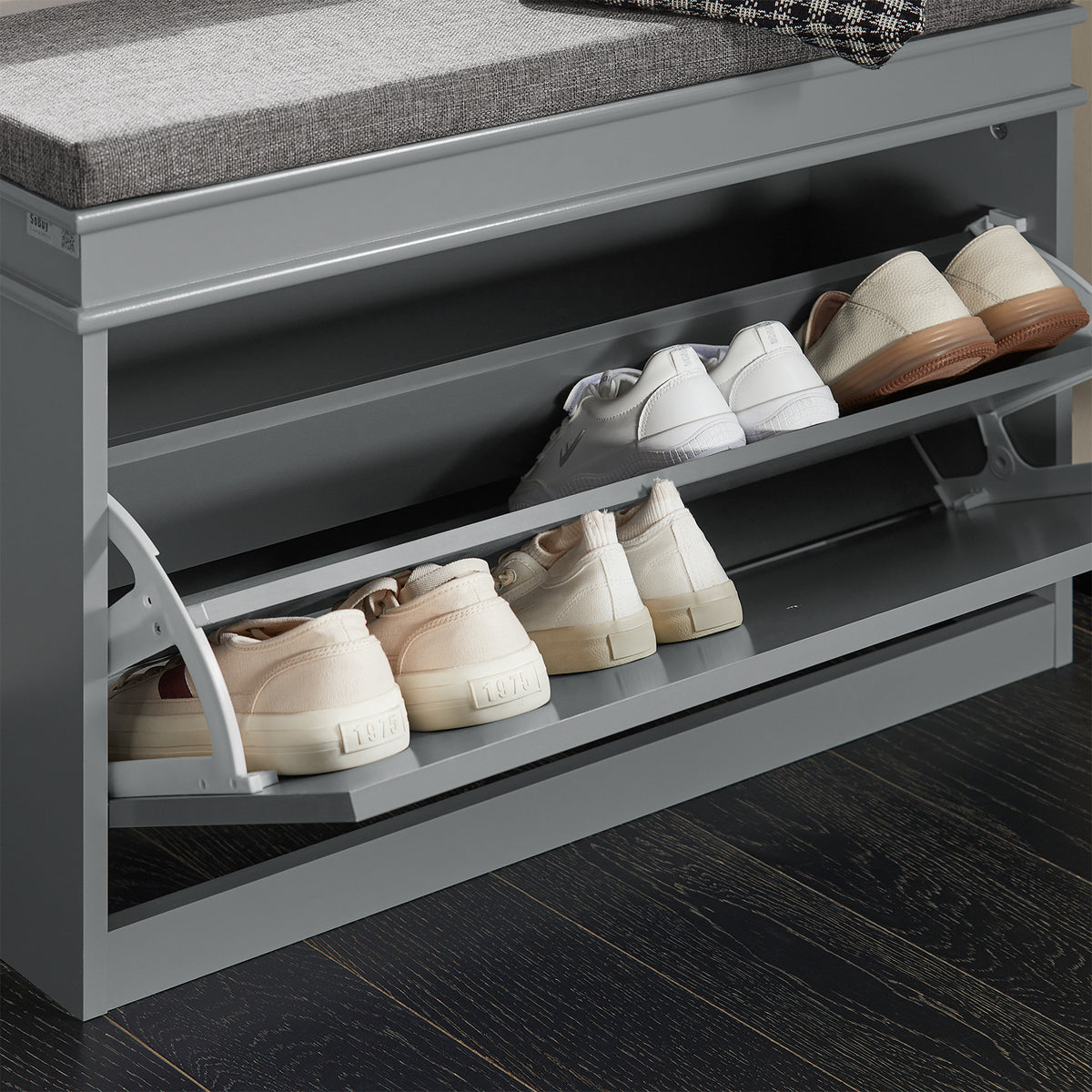 SoBuy FSR82-L-HG Banc à Chaussures avec Coussin – 75×24×51 cm, 1 Abattant, Gris, FSC®