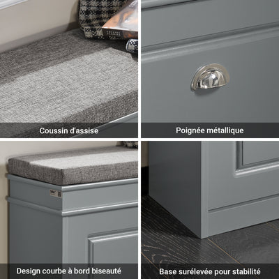 SoBuy FSR82-L-HG Banc à Chaussures avec Coussin – 75×24×51 cm, 1 Abattant, Gris, FSC®