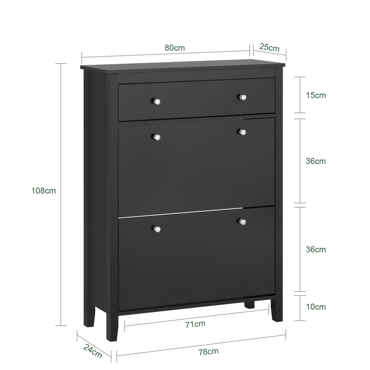 SoBuy FSR89-SCH Armoire à Chaussures 2 Abattants et Grand Tiroir, Rangement 12 Paires pour Entrée Couloir – 80x25x108 cm, Noir