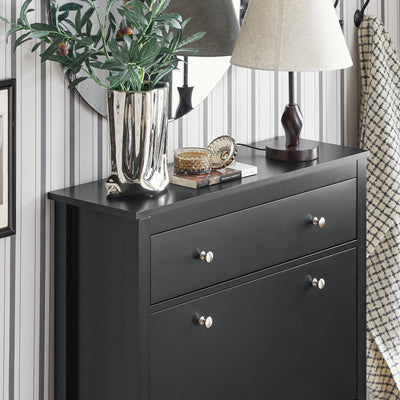 SoBuy FSR89-SCH Armoire à Chaussures 2 Abattants et Grand Tiroir, Rangement 12 Paires pour Entrée Couloir – 80x25x108 cm, Noir