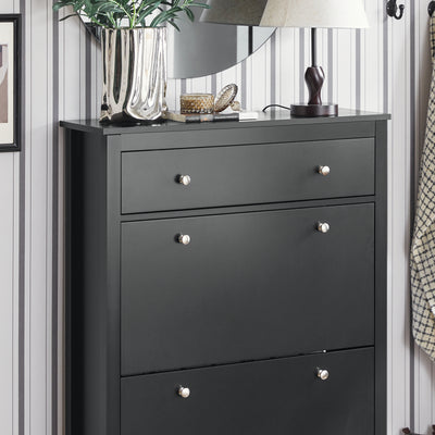 SoBuy FSR89-SCH Armoire à Chaussures 2 Abattants et Grand Tiroir, Rangement 12 Paires pour Entrée Couloir – 80x25x108 cm, Noir