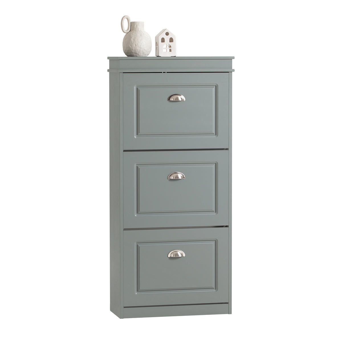 SoBuy FSR94-HG Armoire à Chaussures Slim 24 cm à 3 Abattants – 12 Paires – Dos Ventilé – Bois FSC – Gris