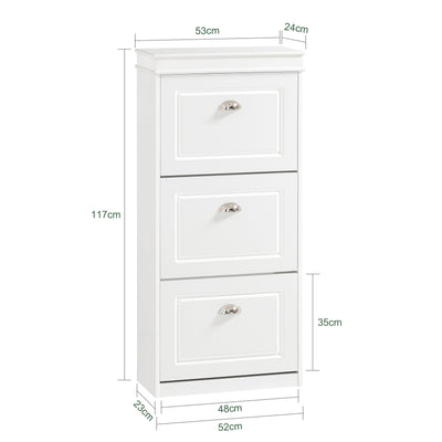 SoBuy Lot Meubles à Chaussures Blanc FSR94-W + FSR64-W – Armoire 3 Abattants 12 Paires & Banc à Chaussures avec Rangement & Coussin, Entrée Étroit