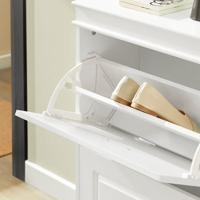 Meuble à chaussures SoBuy FSR94-W – détail de la charnière et abattant rabattable