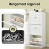 SoBuy Lot Meubles à Chaussures Blanc FSR94-W + FSR64-W – Armoire 3 Abattants 12 Paires & Banc à Chaussures avec Rangement & Coussin, Entrée Étroit