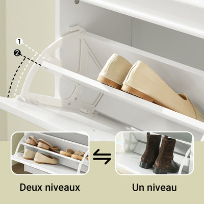 SoBuy Lot Meubles à Chaussures Blanc FSR94-W + FSR64-W – Armoire 3 Abattants 12 Paires & Banc à Chaussures avec Rangement & Coussin, Entrée Étroit