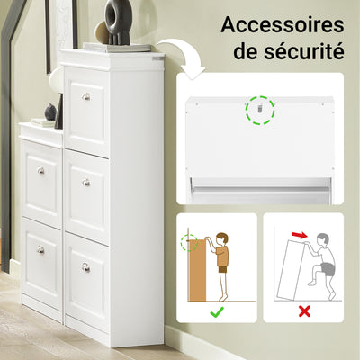 SoBuy Lot Meubles à Chaussures Blanc FSR94-W + FSR64-W – Armoire 3 Abattants 12 Paires & Banc à Chaussures avec Rangement & Coussin, Entrée Étroit