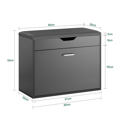 SoBuy FSR95-HG Banc à Chaussures avec Coussin Rembourré et 1 Abattant Rabattable, Charge 120 kg – 60x30x50 cm, Gris