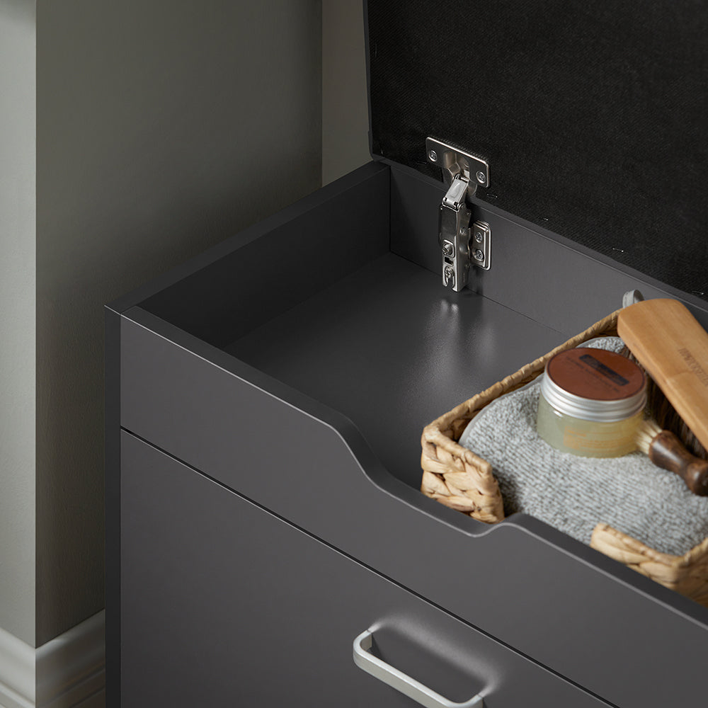 SoBuy FSR95-HG Banc à Chaussures avec Coussin Rembourré et 1 Abattant Rabattable, Charge 120 kg – 60x30x50 cm, Gris