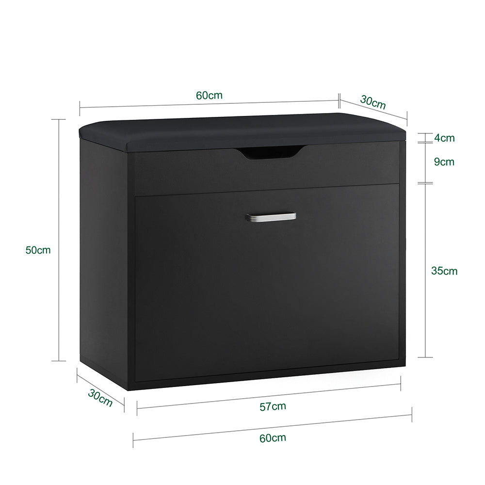 SoBuy FSR95-SCH Banc à Chaussures avec Coussin Rembourré et 1 Abattant Rabattable pour Entrée – 60x30x49 cm, Noir