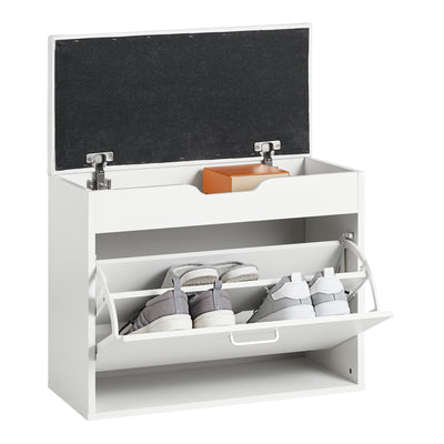 SoBuy FSR95-W Banc à Chaussures avec Coussin Rembourré et 1 Abattant – 8 Paires sur 2 Niveaux, Charge 150 kg, 60×30×50 cm, Bl